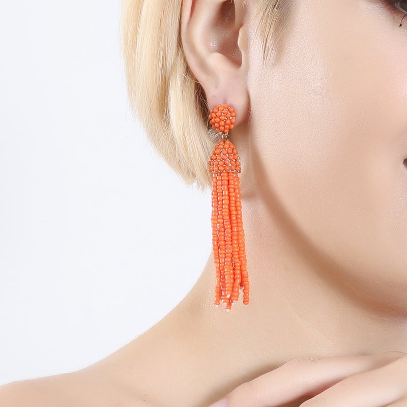 NLCAC Halloween Earrings Women's Beaded Tassel Earrings Long Fringe Drop Earrings Dangle Halloween Costume Jewelry(orange) - Image 2